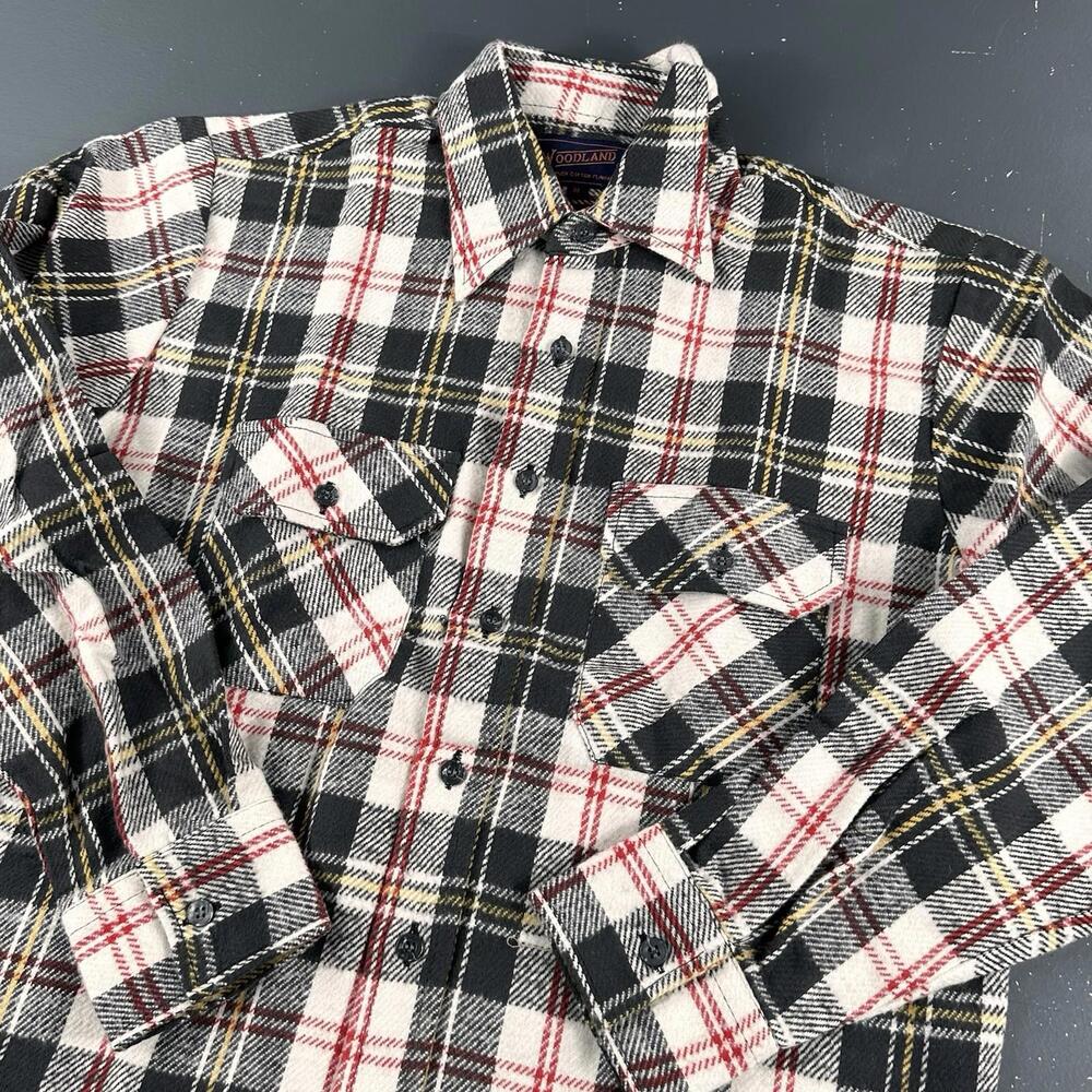 VTG Woodland Shirt Men Med Black White Heavyweight Plaid Flannel Deadstock 90s